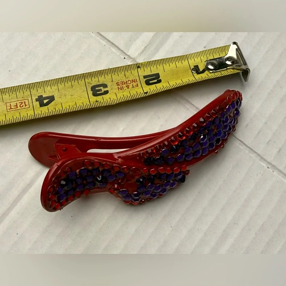 Vintage Rhinestone Hair Clip Barrette‎ Purple & Red Gemstones Plastic 90s